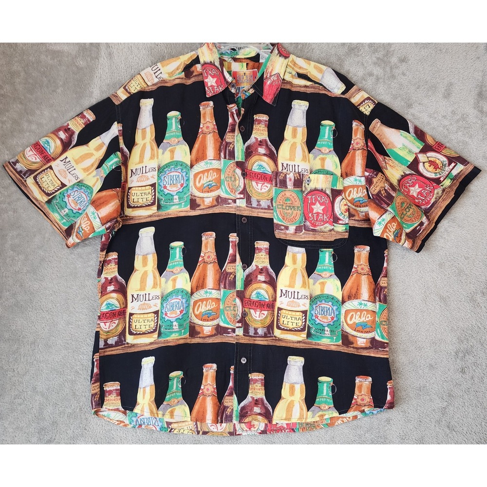 Sergio Valente Shirt Mens Large Mullticolor Beer Bottle Button Down Vintage
